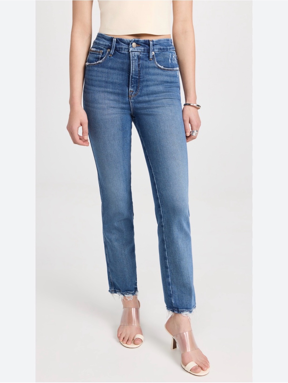 Good American Good Legs Straight Ankle Jeans Size 6 28 Blue Good American Denim